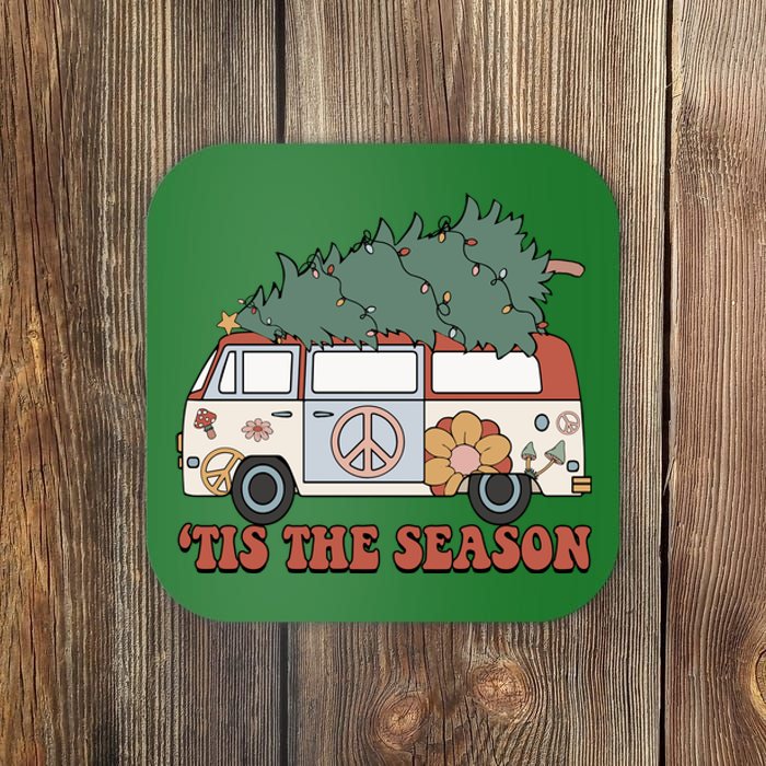 Retro Christmas Tis The Season Truck Christmas Tree Lights Coaster