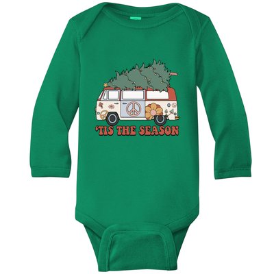 Retro Christmas Tis The Season Truck Christmas Tree Lights Baby Long Sleeve Bodysuit