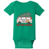 Retro Christmas Tis The Season Truck Christmas Tree Lights Baby Bodysuit