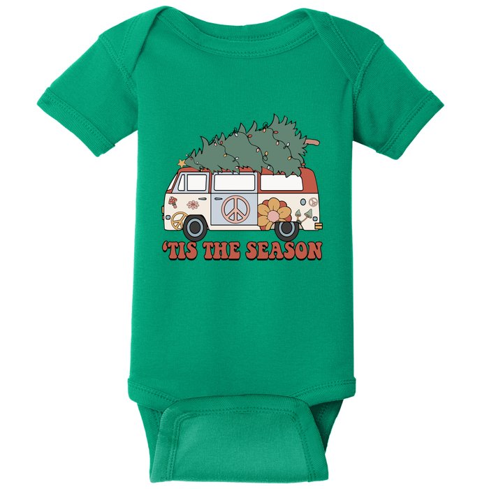 Retro Christmas Tis The Season Truck Christmas Tree Lights Baby Bodysuit