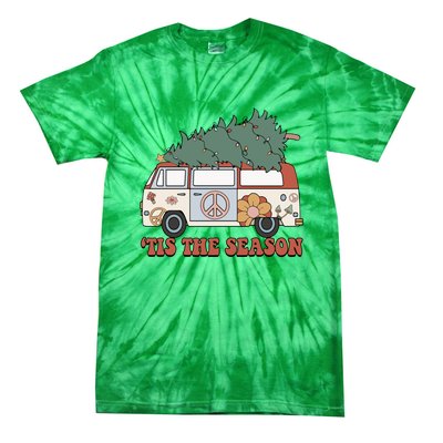 Retro Christmas Tis The Season Truck Christmas Tree Lights Tie-Dye T-Shirt