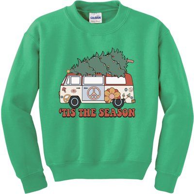 Retro Christmas Tis The Season Truck Christmas Tree Lights Kids Sweatshirt