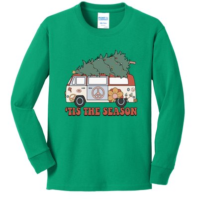 Retro Christmas Tis The Season Truck Christmas Tree Lights Kids Long Sleeve Shirt