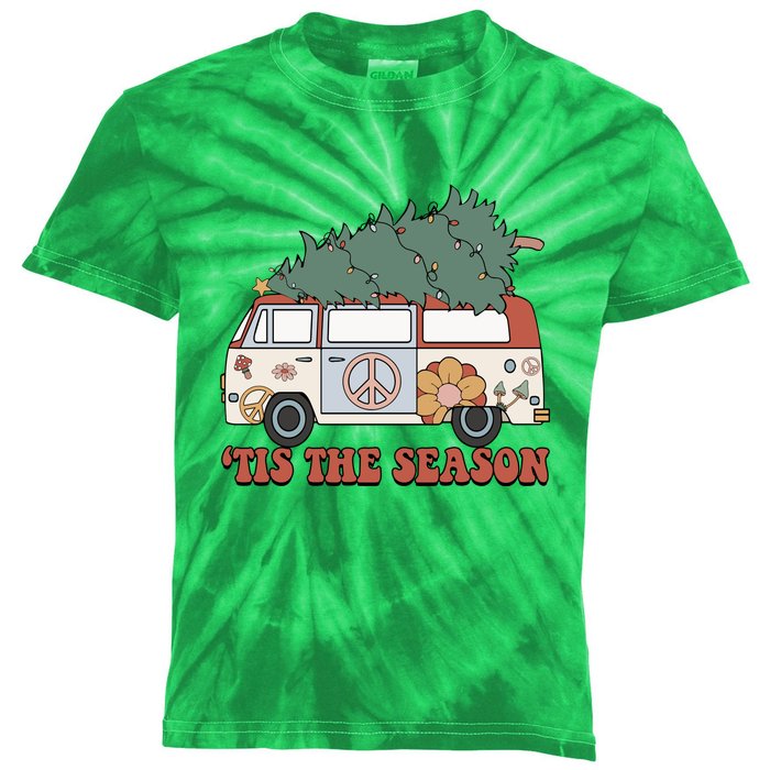 Retro Christmas Tis The Season Truck Christmas Tree Lights Kids Tie-Dye T-Shirt