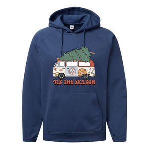 Retro Christmas Tis The Season Truck Christmas Tree Lights Performance Fleece Hoodie