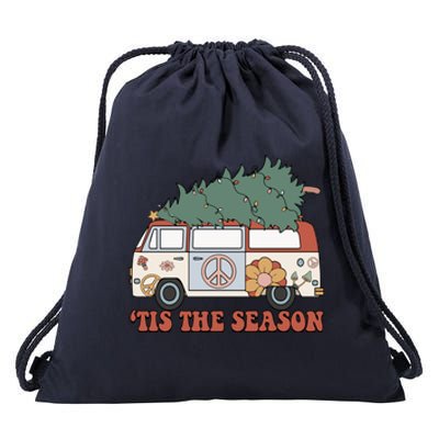 Retro Christmas Tis The Season Truck Christmas Tree Lights Drawstring Bag