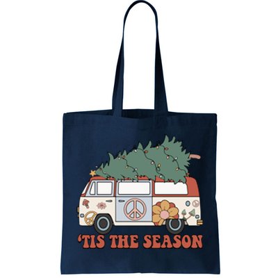 Retro Christmas Tis The Season Truck Christmas Tree Lights Tote Bag