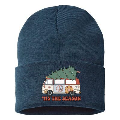 Retro Christmas Tis The Season Truck Christmas Tree Lights Sustainable Knit Beanie