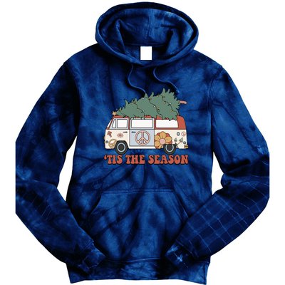 Retro Christmas Tis The Season Truck Christmas Tree Lights Tie Dye Hoodie