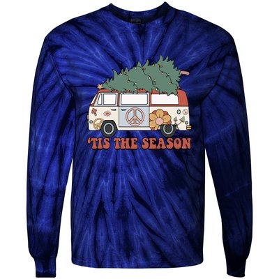 Retro Christmas Tis The Season Truck Christmas Tree Lights Tie-Dye Long Sleeve Shirt