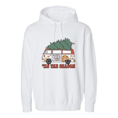 Retro Christmas Tis The Season Truck Christmas Tree Lights Garment-Dyed Fleece Hoodie