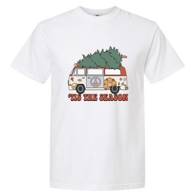 Retro Christmas Tis The Season Truck Christmas Tree Lights Garment-Dyed Heavyweight T-Shirt