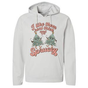 Retro Christmas Tree I Like Them Real Thick And Sprucey Xmas Performance Fleece Hoodie