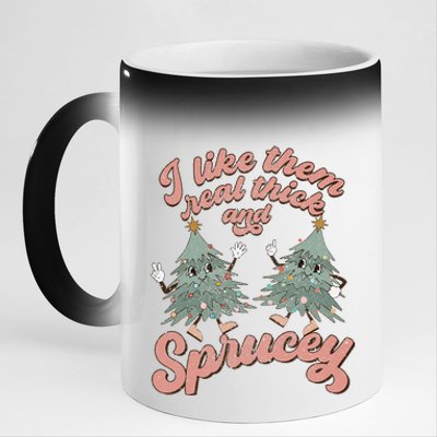 Retro Christmas Tree I Like Them Real Thick And Sprucey Xmas 11oz Black Color Changing Mug