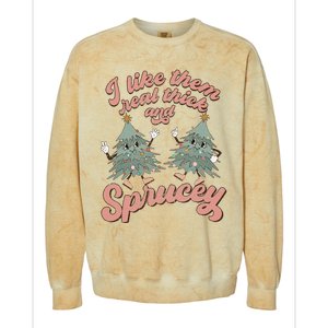 Retro Christmas Tree I Like Them Real Thick And Sprucey Xmas Colorblast Crewneck Sweatshirt