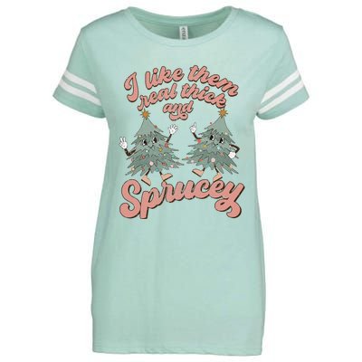 Retro Christmas Tree I Like Them Real Thick And Sprucey Xmas Enza Ladies Jersey Football T-Shirt