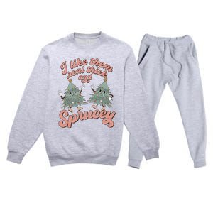 Retro Christmas Tree I Like Them Real Thick And Sprucey Xmas Premium Crewneck Sweatsuit Set