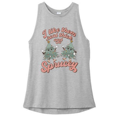 Retro Christmas Tree I Like Them Real Thick And Sprucey Xmas Ladies PosiCharge Tri-Blend Wicking Tank