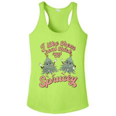 Retro Christmas Tree I Like Them Real Thick And Sprucey Xmas Ladies PosiCharge Competitor Racerback Tank