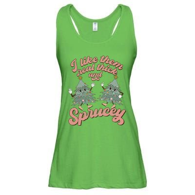 Retro Christmas Tree I Like Them Real Thick And Sprucey Xmas Ladies Essential Flowy Tank