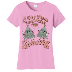 Retro Christmas Tree I Like Them Real Thick And Sprucey Xmas Women's T-Shirt