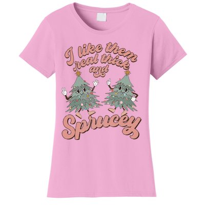 Retro Christmas Tree I Like Them Real Thick And Sprucey Xmas Women's T-Shirt