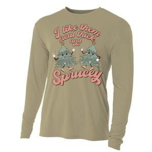 Retro Christmas Tree I Like Them Real Thick And Sprucey Xmas Cooling Performance Long Sleeve Crew