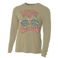 Retro Christmas Tree I Like Them Real Thick And Sprucey Xmas Cooling Performance Long Sleeve Crew