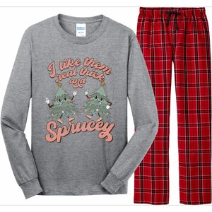 Retro Christmas Tree I Like Them Real Thick And Sprucey Xmas Long Sleeve Pajama Set