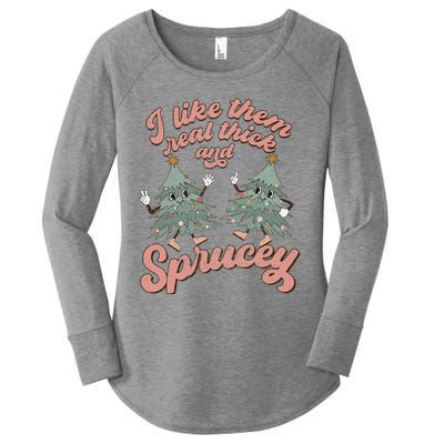 Retro Christmas Tree I Like Them Real Thick And Sprucey Xmas Women's Perfect Tri Tunic Long Sleeve Shirt