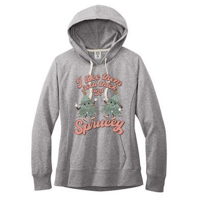 Retro Christmas Tree I Like Them Real Thick And Sprucey Xmas Women's Fleece Hoodie