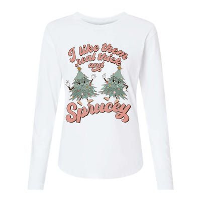 Retro Christmas Tree I Like Them Real Thick And Sprucey Xmas Womens Cotton Relaxed Long Sleeve T-Shirt