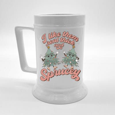 Retro Christmas Tree I Like Them Real Thick And Sprucey Xmas Beer Stein