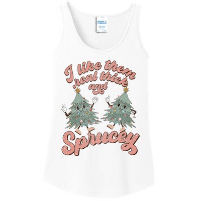 Retro Christmas Tree I Like Them Real Thick And Sprucey Xmas Ladies Essential Tank