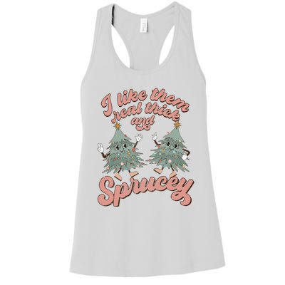 Retro Christmas Tree I Like Them Real Thick And Sprucey Xmas Women's Racerback Tank