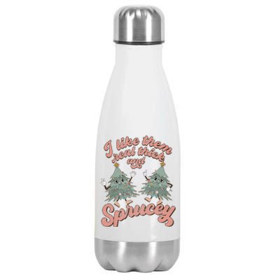 Retro Christmas Tree I Like Them Real Thick And Sprucey Xmas Stainless Steel Insulated Water Bottle