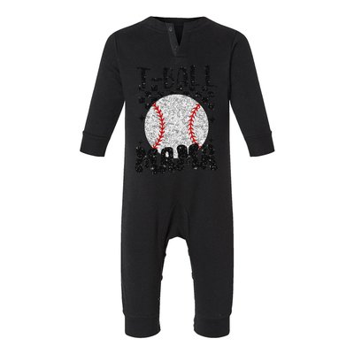 Retro Checkered Teeball Mama Tball Mom Sports Mothers Day Infant Fleece One Piece