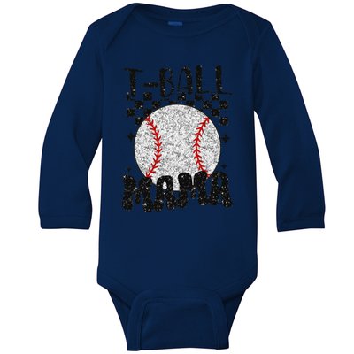 Retro Checkered Teeball Mama Tball Mom Sports Mothers Day Baby Long Sleeve Bodysuit