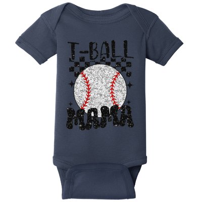 Retro Checkered Teeball Mama Tball Mom Sports Mothers Day Baby Bodysuit