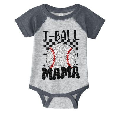 Retro Checkered Teeball Mama Tball Mom Sports Mothers Day Infant Baby Jersey Bodysuit