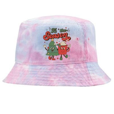 Retro Christmas Tis The Season Christmas Tree Coffee Latte Meaningful Gift Tie-Dyed Bucket Hat