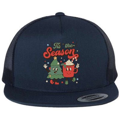 Retro Christmas Tis The Season Christmas Tree Coffee Latte Meaningful Gift Flat Bill Trucker Hat