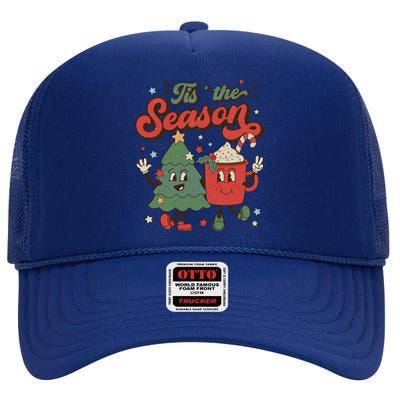 Retro Christmas Tis The Season Christmas Tree Coffee Latte Meaningful Gift High Crown Mesh Back Trucker Hat