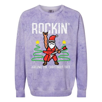 Rockin' Christmas Tree Santa Guitar Funny Xmas Gift Colorblast Crewneck Sweatshirt