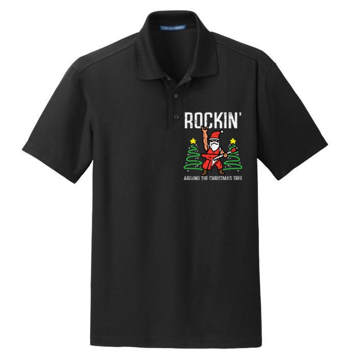 Rockin' Christmas Tree Santa Guitar Funny Xmas Gift Dry Zone Grid Polo