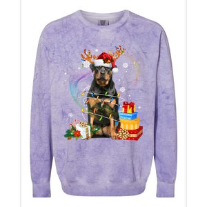 Rottweiler Christmas Tree Light Pajama Dog Xmas Gift Colorblast Crewneck Sweatshirt