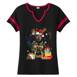 Rottweiler Christmas Tree Light Pajama Dog Xmas Gift Ladies Halftime Notch Neck Tee