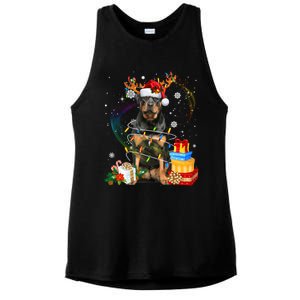 Rottweiler Christmas Tree Light Pajama Dog Xmas Gift Ladies PosiCharge Tri-Blend Wicking Tank