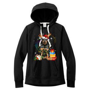 Rottweiler Christmas Tree Light Pajama Dog Xmas Gift Women's Fleece Hoodie