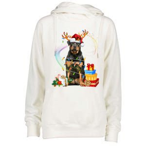 Rottweiler Christmas Tree Light Pajama Dog Xmas Gift Womens Funnel Neck Pullover Hood